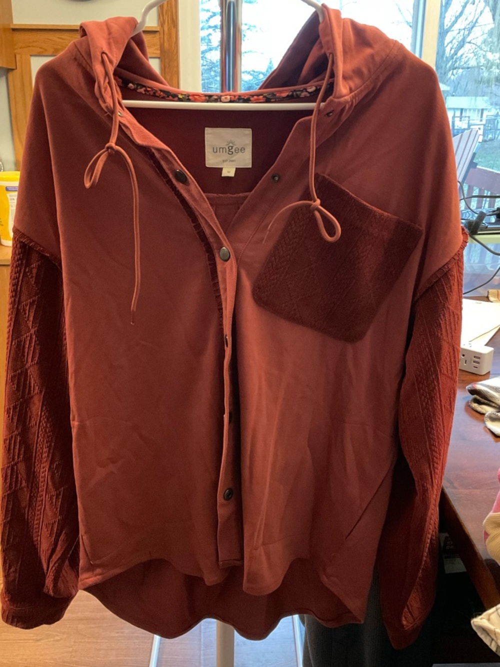 Umgee WOMEN's Burgundy Hooded Shirt Jacket